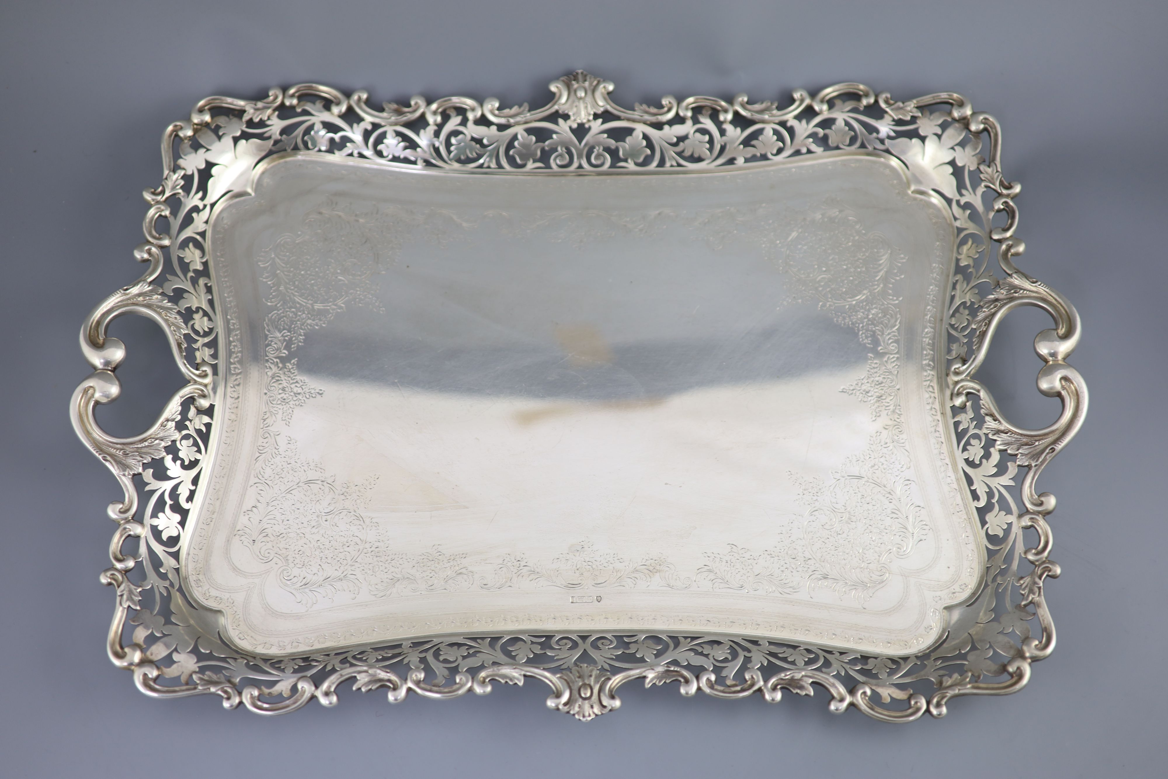 A George V silver two handled tea tray by Albert Henry Thompson,